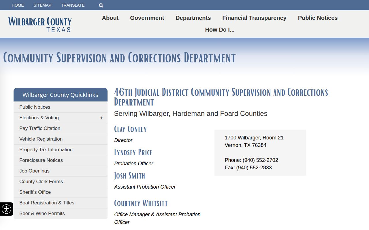 Foard County probation contact at 46th Judicial District CSCD