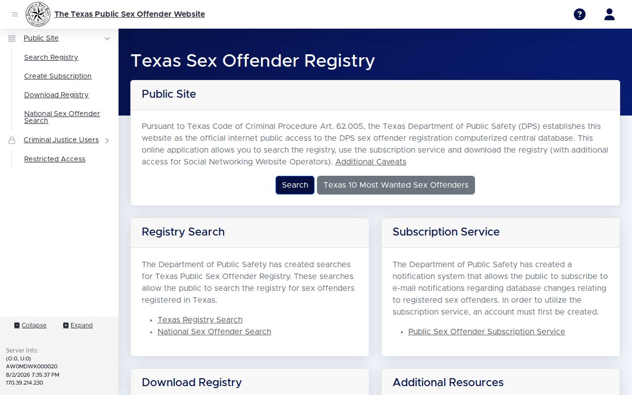 Texas DPS registry search as a limited Foard County post-release photo source
