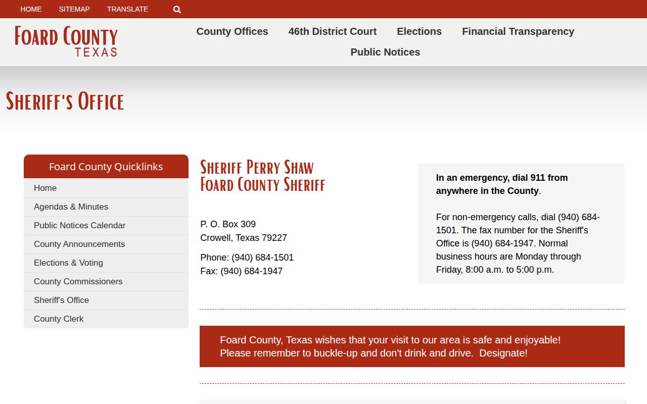 Foard County Sheriff contact source for released mugshot records